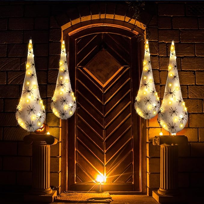 12 Pack Halloween Spider Hanging Egg Sacks Halloween Spider Sacks Decoration Large Props White Webs for Yard Haunted House Lawn Tree Outdoor Party Decor(Yellow)