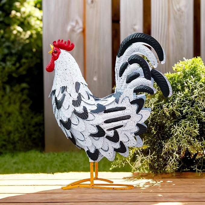 Metal Rooster Statue, Garden Chicken Decor, Metal Yard Art Animal Sculpture for Lawn Patio Porch Outdoor Decorations Gifts for Women Mom Friends
