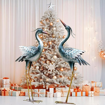 chisheen Large Garden Crane Statues Outdoor Sculptures, Metal Yard Art Heron Decor Standing for Indoor Outdoor Decor, Bird Statues for Patio Lawn Porch Decorations, Set of 2