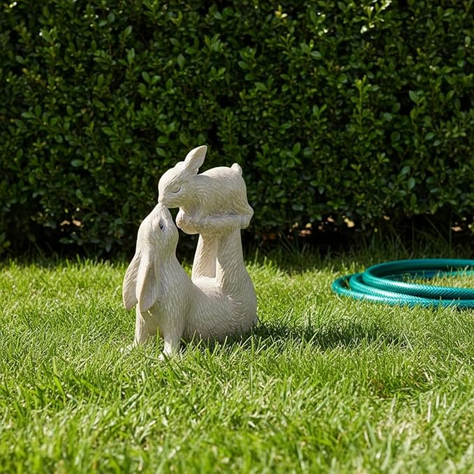 Braxio Rabbit Decor for Home Garden – Kissing Bunny Statue, Living Room, Bookshelf, or Patio Decor, Resin Figurine for Animal Lovers, 6.3" L x 2.6" W x 7.9" H
