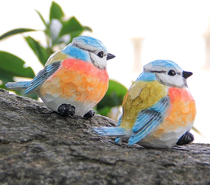 Smadeer Bird Statue for Garden Decoration,A Set of 2 Pieces Garden Sculptures & Statues,Animal Bird Figurine for Outdoor Yard Porch Lawn Patio Shelf Bookshelf Decor,Small Bird Ornament