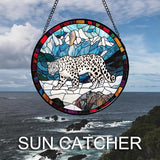 CHATYOUNG Stained Glass Window Hanging Mountain Snow Leopard Large 11.8" - Fine Retro Suncatcher Door Garden Sunroom Sun Catcher Home Decor Father's Day Birthday Christmas for Mom Woman Men Father
