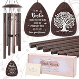 Bestie Gifts for Women - Metal Tree of Life Windchimes with Greeting Card Indoor Outdoor Garden Yard Patio Home Hanging Decor Graduation Birthday Friendship for Friends