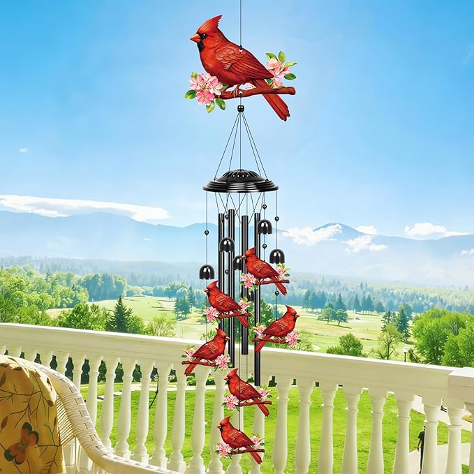 YHmall Cardinal Gifts for Women, 35 in Wind Chimes for Outside Mothers Day Gardening Gifts for Mom Colorful Metal Memorial Wind Chime Cardinal Decor for Home Yard Patio Garden Outdoor