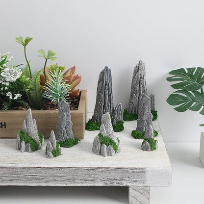 NUOBESTY 8pcs Mini Rockery Statue Resin Bonsai Landscaping Rockery Decor Desktop Micro Landscape Ornament for Garden Terrarium Decoration
