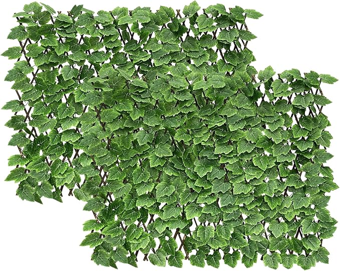 Expandable Faux Ivy Fence Privacy Screen Stretchable Artificial Hedge Single Sided for Balcony Patio Garden (2PC,Grape)…
