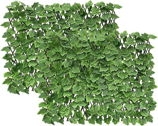Expandable Faux Ivy Fence Privacy Screen Stretchable Artificial Hedge Single Sided for Balcony Patio Garden (2PC,Grape)…