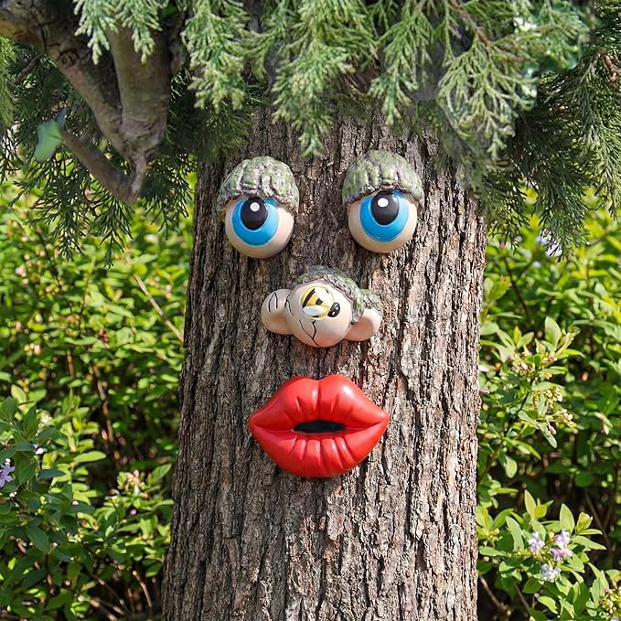 Hollowfly Tree Face Decor Outdoor Tree Faces Trees Yard Art Statues Garden Cute Funny Creative Decoration for Indoors Outdoor Garden Decoration(Funny Style)