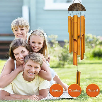 Bamboo Wind Chimes 38" 6 Pipes, Handcrafted Wooden Wind Chime Bring a Unique and Soothing Melody, Wind Chimes for Outdoor and Indoor Decor, for Sympathy, Memorial