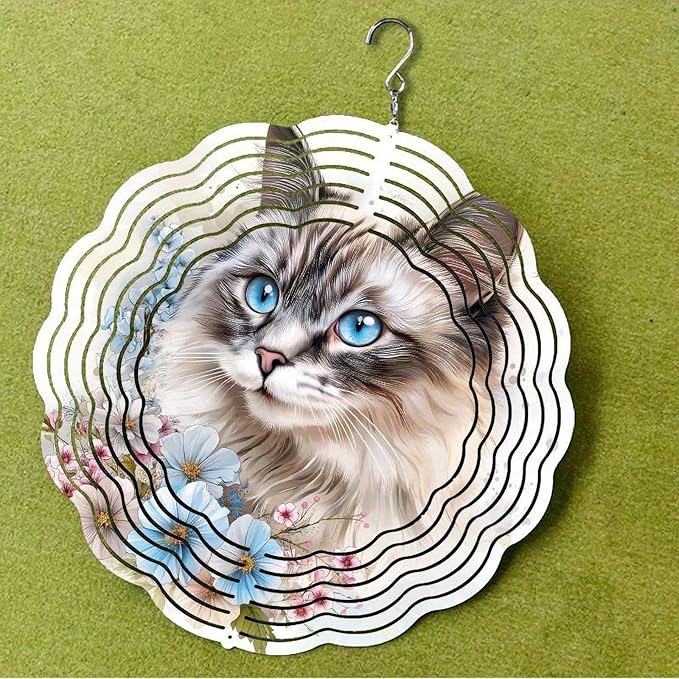 10 Inch Cat Wind Spinner, 3D Metal Animal Hanging Kinetic Wind Rustproof Sculpture Gift for Garden Yard Art Balcony Window Porch Lawn Farm Decor