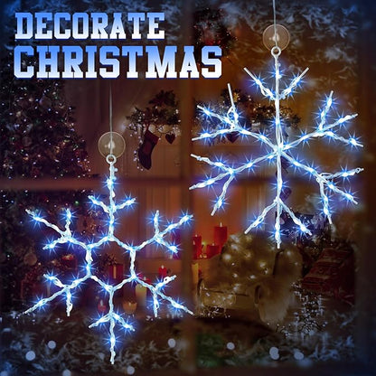 Tuanse 4 Pcs Christmas Silhouette Window Lights Christmas Snowflake Lights with Remote Control LED Lighted Snowflake Decorations Xmas for Window Wall (Blue)