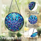 Ocean Beach Octopus Suncatchers Stained Glass Window Hanging, Octopus Decor Sun Catchers Indoor Window Glass Round Wall Decor, Coastal Beachy Wall Hanging Decorations, 7.9x7.9in