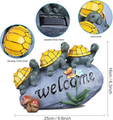 shumi Solar Garden Statue Turtle Outdoor Lights -Welcome Turtles on a Rock Solar Powered LED Outdoor Garden Ornaments，for Indoor Outdoor Yard Statue Decoration，Thanksgiving Christmas 1 Pack