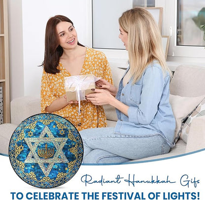 FLAGWIX Hanukkah Gifts for Women Men - Star of David Stained Glass Window Hanging 8 in - Hanukkah Sun Catcher Hanging Decor, Chanukah Suncatchers for Garden Decor, Religious Spiritual Gifts for Mom