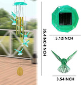 Outdoor Solar Wind Chime Decoration, Mother's Day Birthday Gifts for Grandma, Mom and Family, Outdoor Garden and Courtyard Wind Chime Accessories (Green Hummingbird)