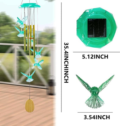 Outdoor Solar Wind Chime Decoration, Mother's Day Birthday Gifts for Grandma, Mom and Family, Outdoor Garden and Courtyard Wind Chime Accessories (Green Hummingbird)