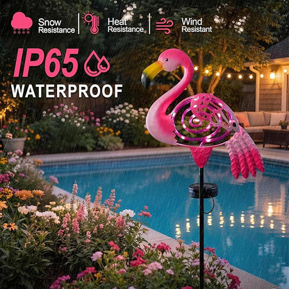Flamingo Garden Solar Lights Outdoor Decor, Metal Pink Flamingo Yard Decoration with Waterproof Garden Stake Lights for Pathway Patio Porch Lawn Ornament, Flamingo Gifts for Women Mom Grandma