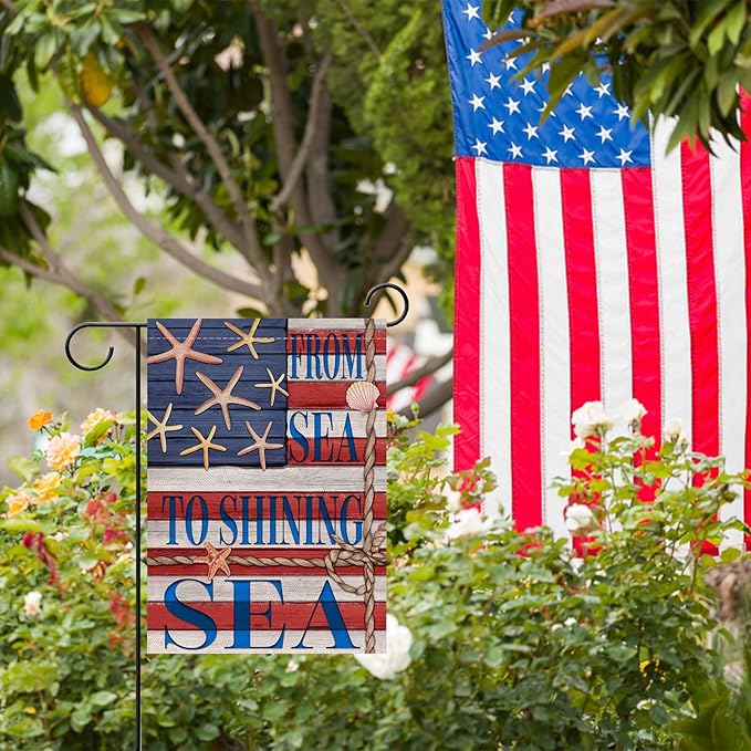 Artofy From Sea to Shining Sea American 4th of July Home Decorative Garden Flag, Yard Coastal Beach America Outside Decor, USA Memorial Day Nautical Ocean Outdoor Small Decoration Double Sided 12 x 18