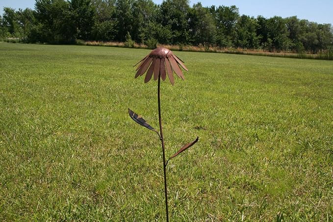Metal Rustic and Colorful Flower Stakes Ranging from 9.5 to 36 Inches Tall (Coneflower Stake 30" Tall, Naturally Rusted)