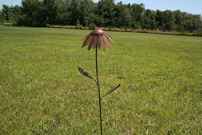 Metal Rustic and Colorful Flower Stakes Ranging from 9.5 to 36 Inches Tall (Coneflower Stake 30" Tall, Naturally Rusted)