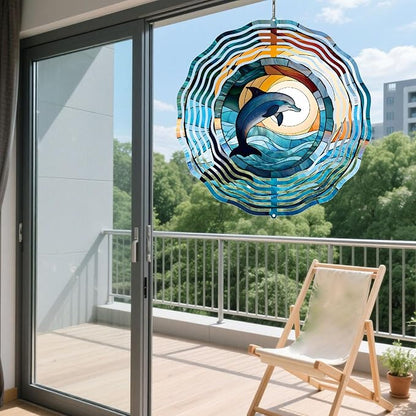 Metal 3D Wind Spinners Outdoor Dolphin Decorations Hanging, Festive Gifts for Women Mom Grandma, 25cm/ 9.84in 3D Wind Spinners for Garden Decor for Patio,Yard,Outdoor