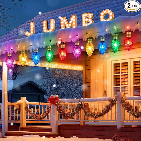 Strawberry Jumbo C9 Christmas Pathway Lights Outdoor - 2 Pack Total 17 Feet 10 LED C9 Christmas Light, C7 Light Covered Jumbo Bulb Christma Lights Outdoor Decorations for Yard Lawn Holiday Outside
