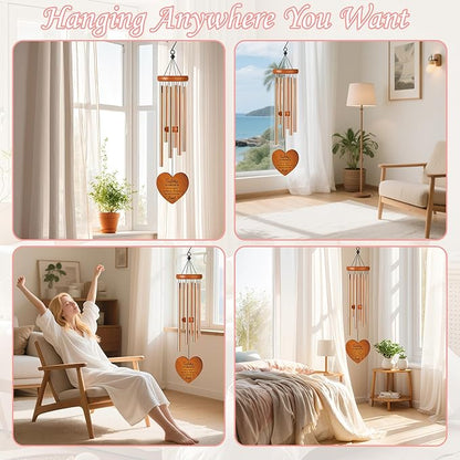 Mothers Day Sister Gift, Sisters Forever Quote Wind Chimes for Outside, Floral Heart Design Windchime for Home Garden Patio Yard Decor