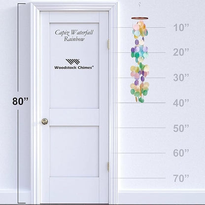 Woodstock Chimes Asli Arts Collection, Capiz Waterfall, 40'' Rainbow Capiz Wind Chimes for Outdoor, Patio, Home or Garden Décor (CWR)