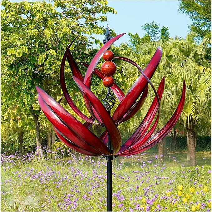 Large Outdoor Metal Wind Spinners,Garden Metal Wind Sculpture,Wind Spinners for Yard Garden,Unique and Magical Metals Windmill Outdoor Wind Spinner,360° Swivel Wind Sculpture Yard Art,Durable (red)