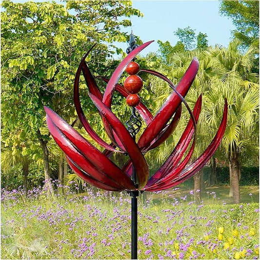 Large Outdoor Metal Wind Spinners,Garden Metal Wind Sculpture,Wind Spinners for Yard Garden,Unique and Magical Metals Windmill Outdoor Wind Spinner,360° Swivel Wind Sculpture Yard Art,Durable (red)