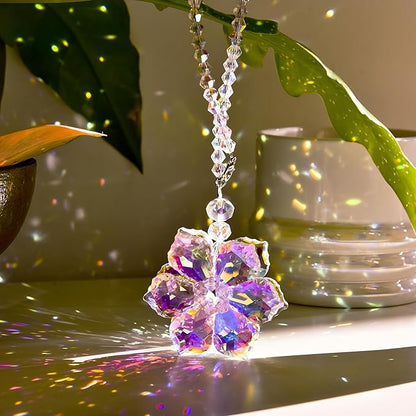 Hanging Crystal Sun Catcher, Hanging Car Decoration, Crystal Ornament for Car, Rainbow Prism, Home Decoration (Flower)