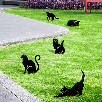 Tandefio 6 Pack Black Cat Garden Stakes Metal Cat Silhouette Decorative Garden Statues for Yard Art Outdoor Decor for Patio Lawn Farmhouse Ornament Cats Lover Gifts Bird Repellent Scaring Pest(Medium)
