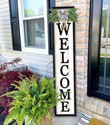 flowtorely Outdoor Welcome Sign for Front Porch Standing 45"×9" Tall Wood Frame Vertical Leaner farmhouse Outside Rustic Large Welcome Sign for Front Door Home Decorations (Black)