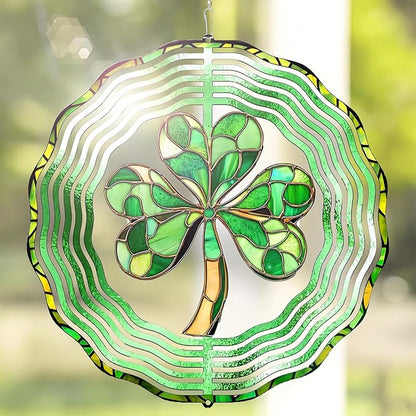 St. Patricks Day Wind Spinner-Outdoor Hanging Decorations Green Clover Shamrock Wind Spinners for Yard and Garden Stainless Steel Windspinners for Outside Hanging Ornament Gifts for Friends Neighbors