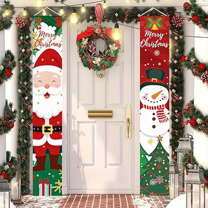 BlissYard Christmas Porch Banner Set 78×12 Inch Santa and Snowman Door Banner Xmas Hanging Sign Outdoor Christmas Decorations Xmas Front Door Welcome Banner Winter Yard Wall Decor for Home Garden Party Supplies