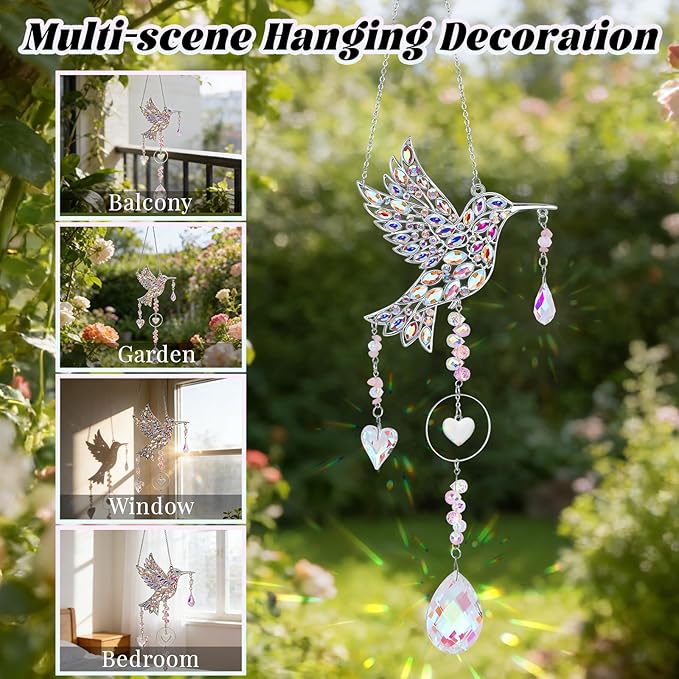 Hummingbird Gifts for Women, Hanging Crystal SunCatcher Indoor Window, Mothers Day Birthday Housewarming Gifts for Mom Grandma Friends Bird Lovers, Hummingbird Sun Catcher Outdoor Garden Home Decor