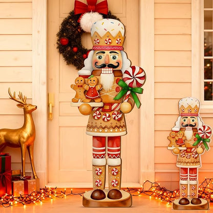 Winter Snowman Porch Sign Wooden Porch Decor Winter Christmas Nutcracker Snowman Front Door Welcome Standing Sign for Xmas Farmhouse Outdoor Yard Wall Hanging Decorations(40 Inch,Nutcracker)
