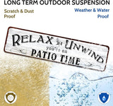 Patio Wall Decor Backyard Patio Signs And Decor Outdoor 4" by 16" Tin Sign For Home, Bar, Porch - Relax Unwind You're On Patio Time