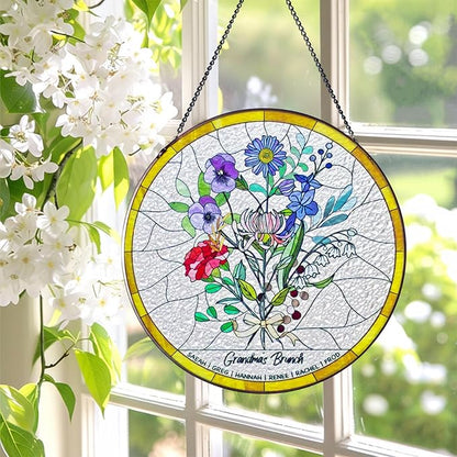 Personalized Grandma Stained Glass Sun Catcher, Custom Birth Month Flower Stained Glass, Grandma's Garden Suncatcher Window Hanging Ornament, Mothers Day Grandma Mom Gifts, Gifts for Nana Mimi 1