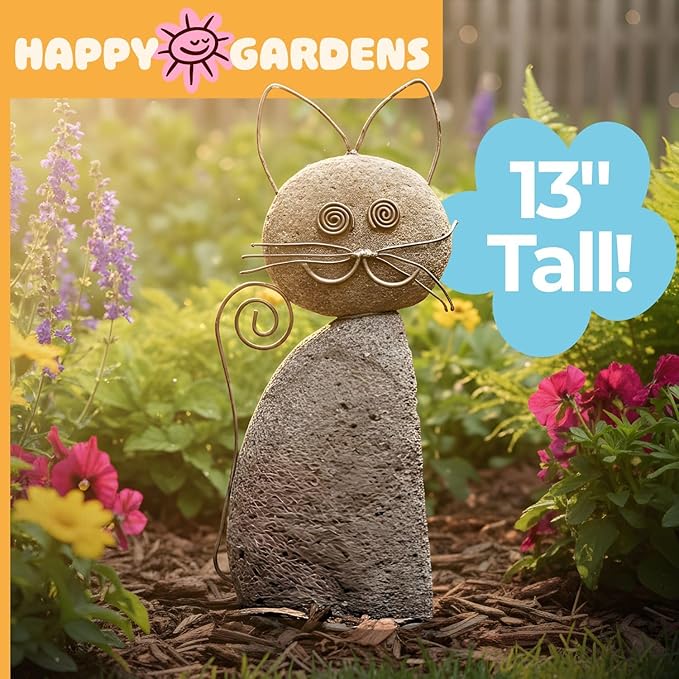 Happy Gardens Cat Garden Statue with Whiskers
