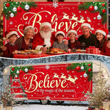 IVN Merry Christmas Happy New Year Believe Garage Door Banner 13x6 ft Christmas Garage Door Cover Wnter Scene Background Indoor Outdoor Red Snowflake Reindeer Holiday Decorations for Home and Events Wall Backdrop Decor