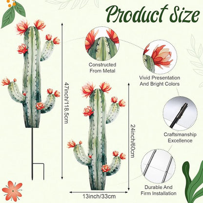 2 Cactus Yard Stakes Signs Waterproof Metal Garden Statues for Indoor/Outdoor Yard Garden Events