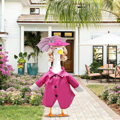 4 Pcs Porch Goose Raincoat with Wigs, Outfits and Clothes, Spring Summer Goose Statue Raincoat Costume, 23" Geese Statue Clothes for Patio Yard Lawn Outdoor Decor (Pink)