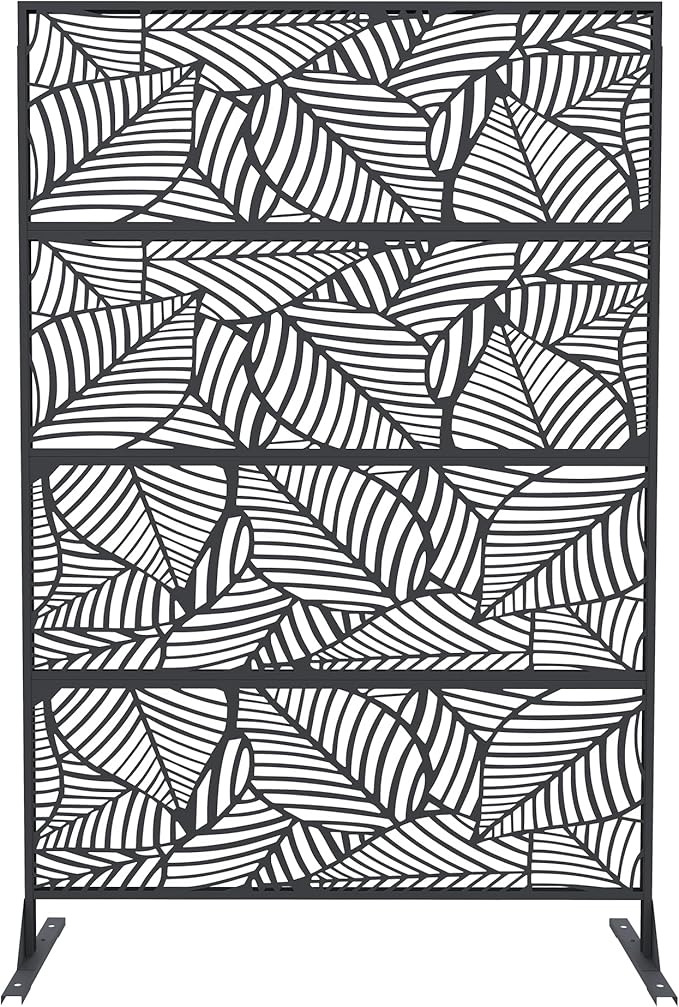 Garveelife Metal Privacy Screen 72" H×47" W for Outdoor Freestanding Decorative Privacy Wall Panels with Stand, Patio Balcony Screens for Outside Divider Deck Porch Garden, 1PC