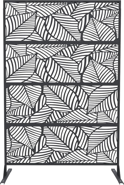 Garveelife Metal Privacy Screen 72" H×47" W for Outdoor Freestanding Decorative Privacy Wall Panels with Stand, Patio Balcony Screens for Outside Divider Deck Porch Garden, 1PC