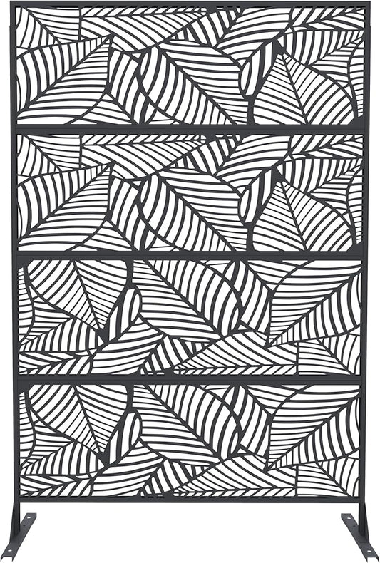 Garveelife Metal Privacy Screen 72" H×47" W for Outdoor Freestanding Decorative Privacy Wall Panels with Stand, Patio Balcony Screens for Outside Divider Deck Porch Garden, 1PC