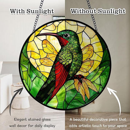 Stained Glass Window Hanging - 4 Pack Sun Catcher Set Featuring Bee, Butterfly, Hummingbird & Mantis - Vibrant Home Decor Garden Decor - Suncatchers Gifts for Women, Mom & Nature Lovers, 6.3 Inch
