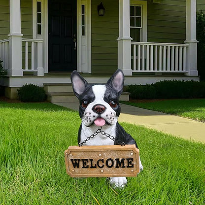 French Bulldog Statue with Solar Lantern & Double-Sided Sign, 10.6" Outdoor Dog Garden Sculpture, Waterproof Resin Frenchie Yard Art for Patio, Lawn, Porch Decoration, Gifts for Dog Lovers
