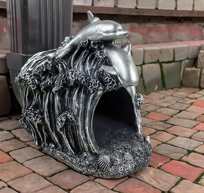 Dolphin Statue Gutter Diverter Rain,Deco Gutter Extension Downspout,Eco-Friendly Resin Sculpture Gutter Extender Diverter,Splash Block, Perfect Rain Gutter Downspout Extension for 3"x4" Downspouts