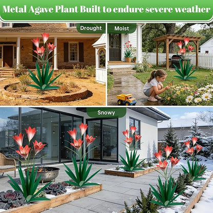 TOMBABY 32.28 Inch Metal Agave Plant Outdoor Decoration Lily Mexican Yard Art Garden Gift Home Decor Hand Painted Metal Agave Garden Yard Statue (1, Green)